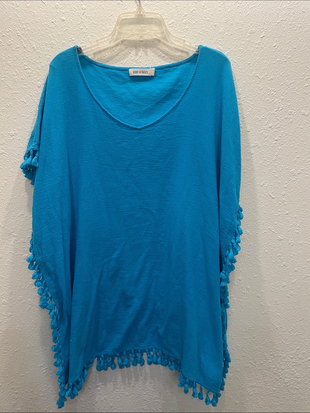 Blue Tassel-Trim Poncho Top - NOBRAND